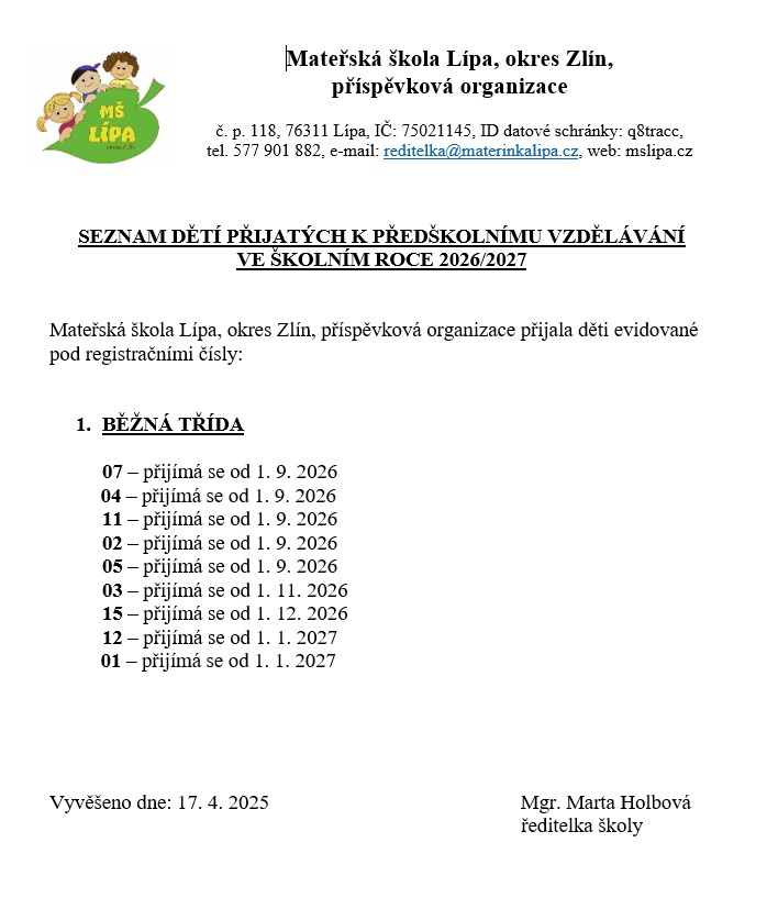 přijaté děti do&nbsp;mš
